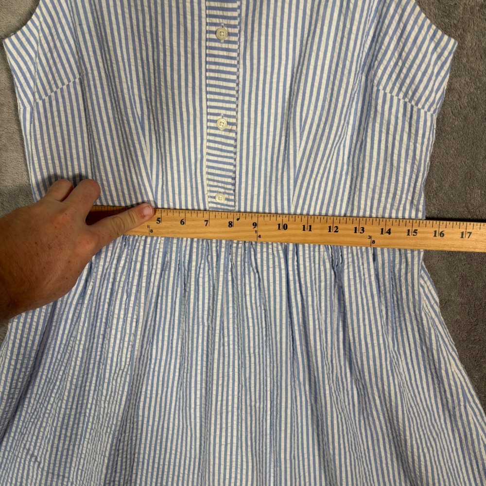 Vineyard Vines Blue and White Striped Sleeveless Shirt Dress with Pink Bow - Picture 13 of 15